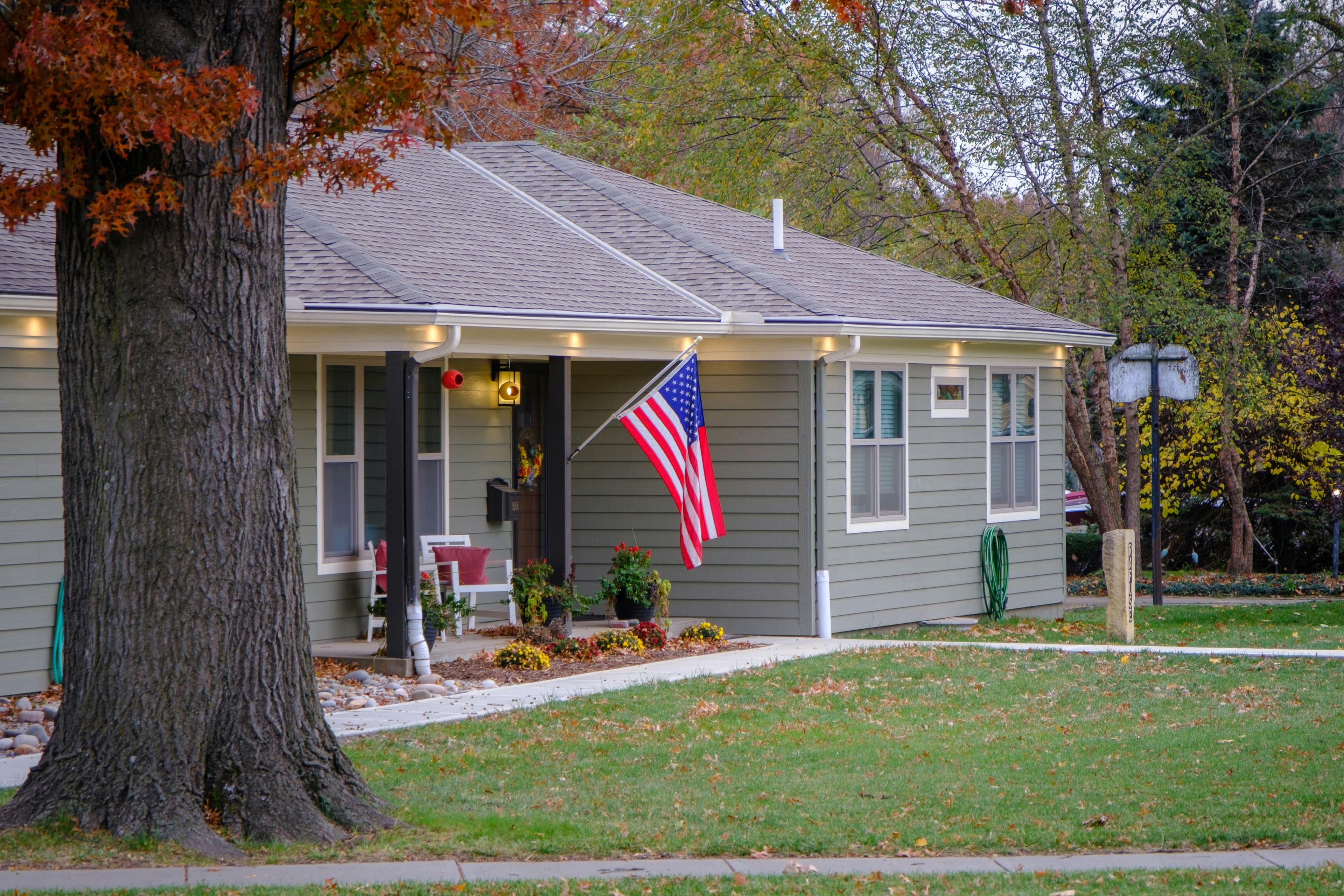 house with american flag